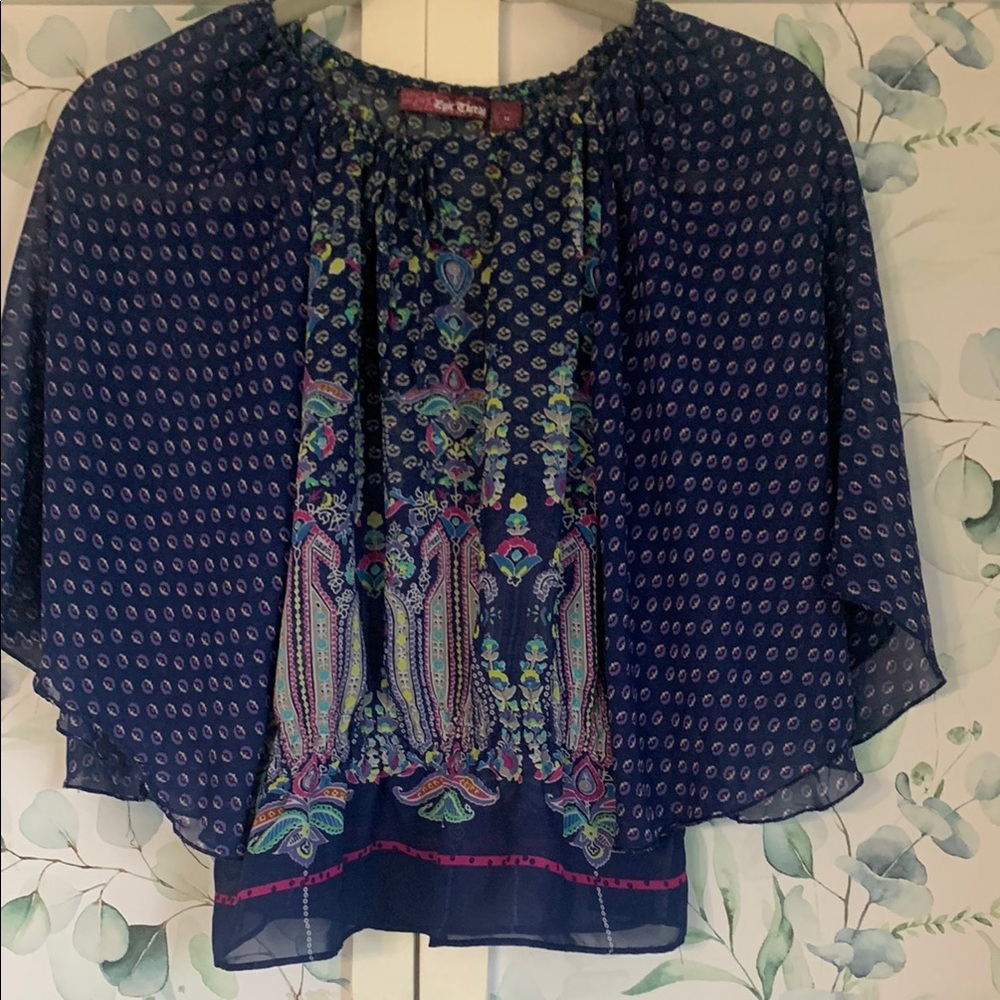 Epic Threads Blue and Pink Asymmetrical Blouse